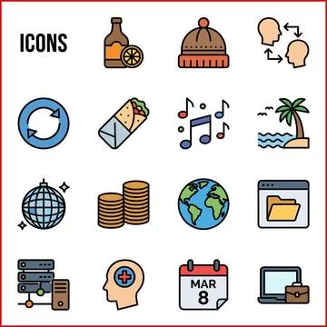 Collection of Diverse Icons Representing Various Concepts and Activities. Stockillustratie