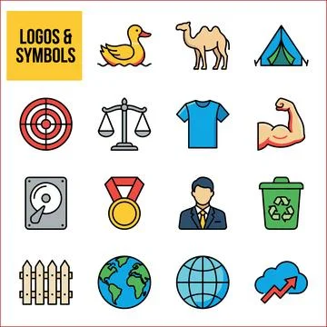 Collection of Diverse Icons Representing Various Concepts and Industries. Stock Illustration