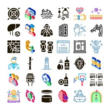 Collection of diverse icons representing various concepts Illustrazione stock