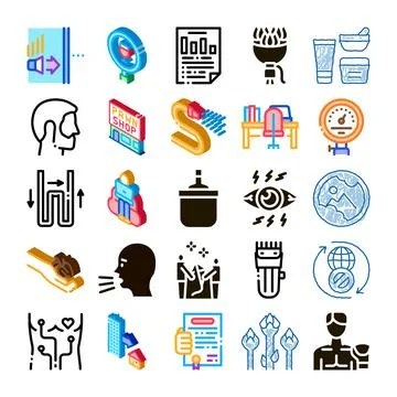 Collection of diverse icons representing various concepts and tools イラスト素材