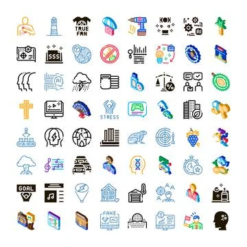 Collection of diverse icons representing various concepts and themes Stock Illustration