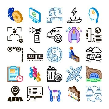 Collection of diverse icons representing various concepts and themes Stockillustratie