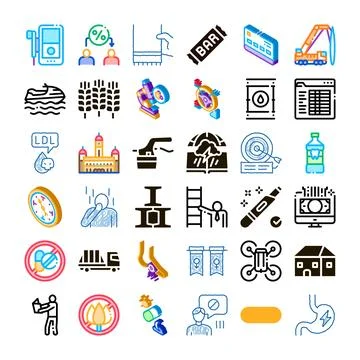 Collection of diverse icons representing various concepts and themes Stockillustratie