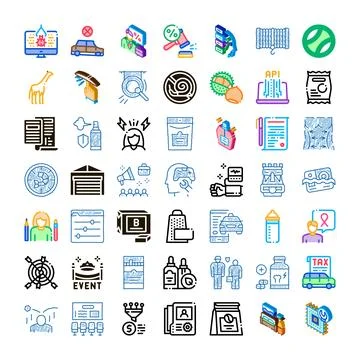Collection of diverse icons representing various abstract concepts Stock Illustration