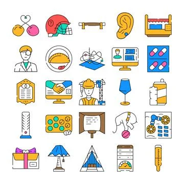 Collection of diverse icons representing various concepts and objects イラスト素材