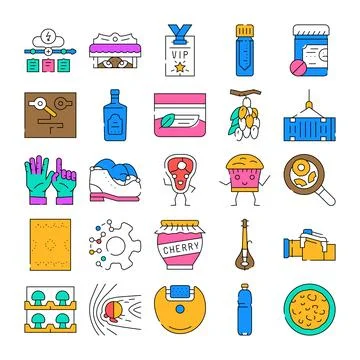 Collection of diverse icons representing various objects and concepts イラスト素材