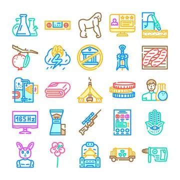 Collection of diverse icons representing various concepts and activities Illustrazione stock