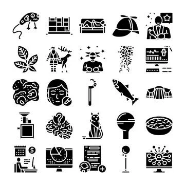 Collection of diverse icons representing various concepts and themes Stock Illustration