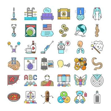 Collection of diverse icons representing various concepts and themes 库存插图