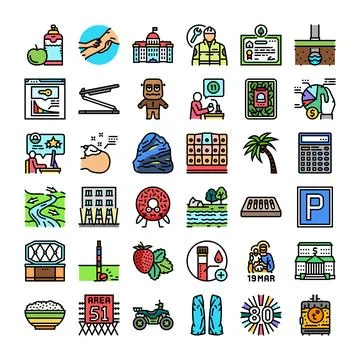 Collection of diverse icons representing various concepts and objects Stock Illustration