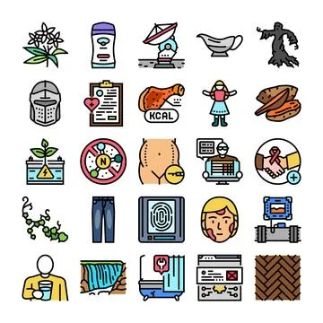 Collection of diverse icons representing various concepts Stock Illustration