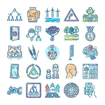 Collection of diverse icons representing various concepts and themes イラスト素材