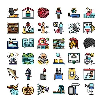 Collection of diverse icons representing various concepts illustration Stock Illustration
