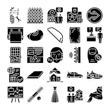 Collection of diverse icons representing various concepts and objects Stock Illustration