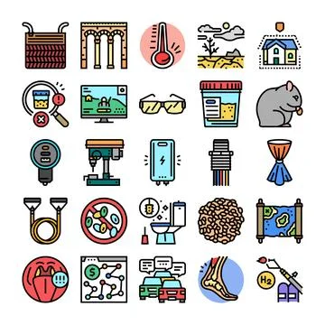 Collection of diverse icons representing various concepts and objects 库存插图