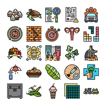 Collection of diverse icons representing various concepts and objects Stock Illustration