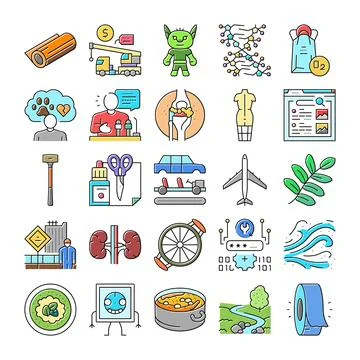 Collection of diverse icons representing various concepts illustration Illustrazione stock