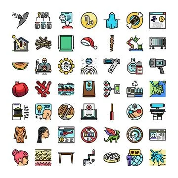 Collection of diverse icons representing various concepts and objects Stock Illustration