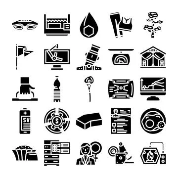 Collection of diverse icons for various concepts and themes Illustrazione stock
