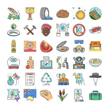 Collection of diverse industrial and technological line icons Stock Illustration