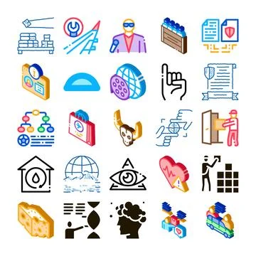 Collection of diverse isometric icons representing various concepts イラスト素材