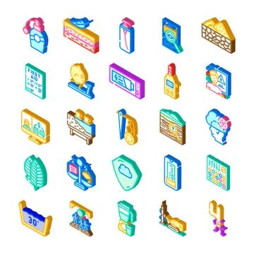Collection of diverse isometric icons representing various concepts イラスト素材