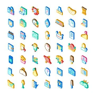 Collection of diverse isometric user interface and app icons Stock Illustration