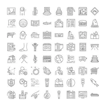 Collection of diverse line art vector icons Stock Illustration