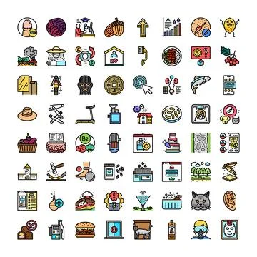Collection of diverse line art vector icons for design Illustrazione stock
