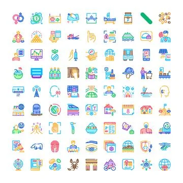 Collection of diverse line icons representing various concepts Stockillustratie