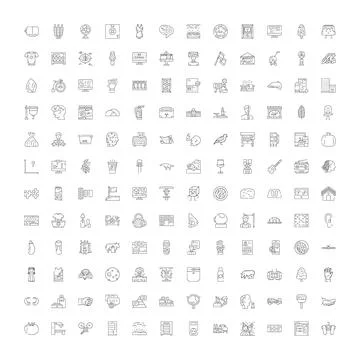 Collection of diverse line icons representing various objects Illustrazione stock
