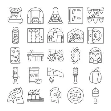 Collection of diverse line icons representing various concepts 库存插图