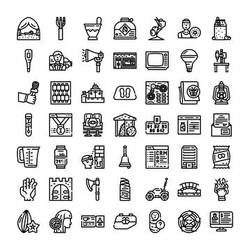 Collection of diverse line icons representing various concepts 库存插图