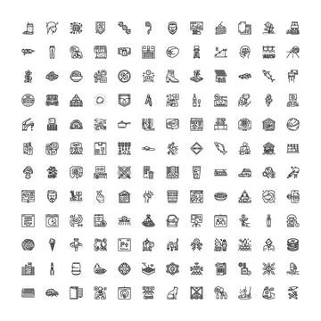 Collection of diverse line vector icons on white background Stockillustratie