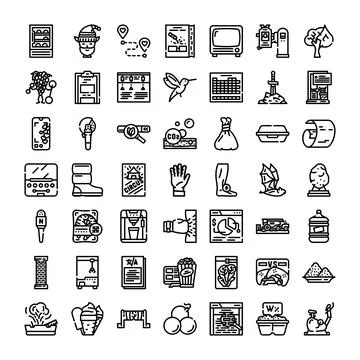 Collection of diverse linear icons representing various objects and concepts 库存插图