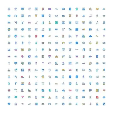 Collection of diverse minimalist vector icons with line art Stock Illustration