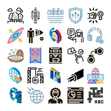 Collection of diverse modern communication technology and lifestyle icons Stock Illustration