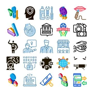 Collection of diverse modern conceptual doodle icons Stock Illustration