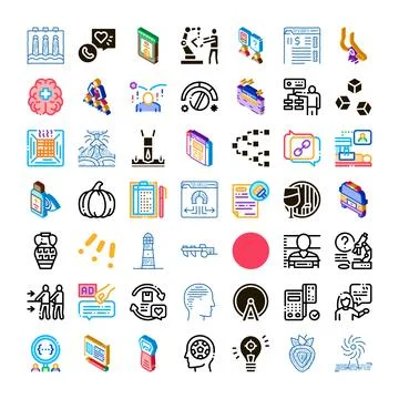 Collection of diverse modern digital technology and science pictogram icons Illustrazione stock