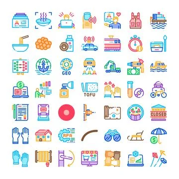 Collection of diverse modern flat line icons 스톡 일러스트