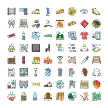 Collection of diverse modern flat line icons Ilustración de archivo