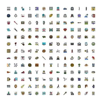 Collection of diverse modern flat line icons Stock Illustration