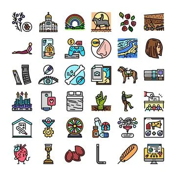 Collection of diverse modern flat line icons Ilustración de archivo