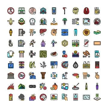 Collection of diverse modern flat line icons 스톡 일러스트