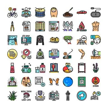Collection of diverse modern flat line icons Stock Illustration