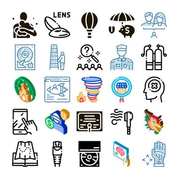 Collection of diverse modern flat theme icons Stock Illustration