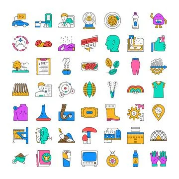 Collection of diverse modern linear style icons イラスト素材