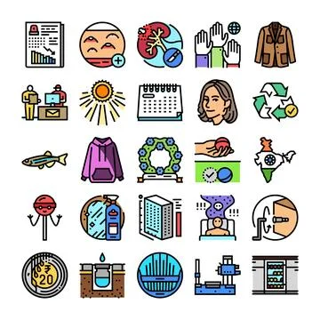 Collection of diverse modern linear style icons Ilustración de archivo