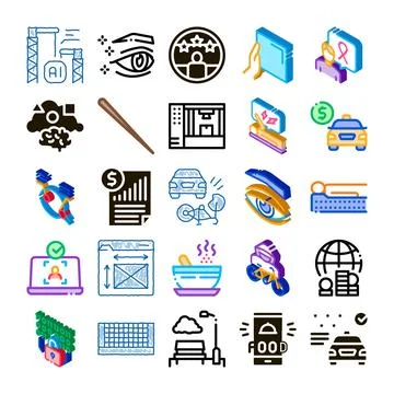 Collection of diverse modern technology and business icons Illustrazione stock