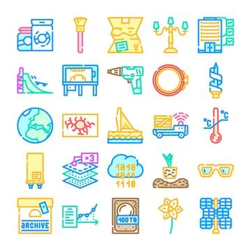 Collection of diverse modern vector icons illustrating technology and science Illustrazione stock